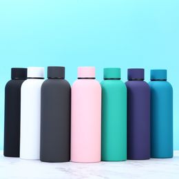 17oz/500ml Rubber Paint Bottle Narrow Mouth Water Flask Travel Mug Slim Cup 18/8 Stainless Steel Insulated Vacuum 2-wall Thermal Glass Straight