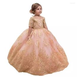 Girl's Dresses Pretty Ball Gown Princess Flower Girl For Wedding 3D Floral Appliqued Toddler Pageant Floor Length Plffy TulleGirl's