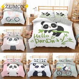 Zeimon 2/3 Pieces Panda Duvet Cover Set Cartoon Animal Bedding Kids Boys Girls Quilt Queen Drop