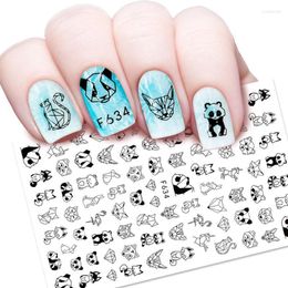 Stickers & Decals 1PC 12.3 7.6cm 3D Black White Nail Art Abstract Geometric Animal Panda Leaf Flower Decal Manicure Decorations Tips Prud22