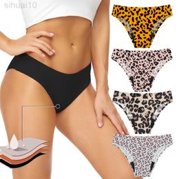 Girls Seamless Swimwear Menstrual Briefs 4-Layer Leak-proof Sexy Leopard Bikini Quick Absorption Summer Beachwear Period Swimsuit L220802