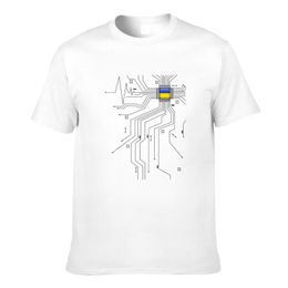 Men's T-Shirts Ukraine Ukrainian UKR Ukrayina Country Flag CPU Processor Circuit Diagram T Shirts Men Women Tops Cotton TeesMen's