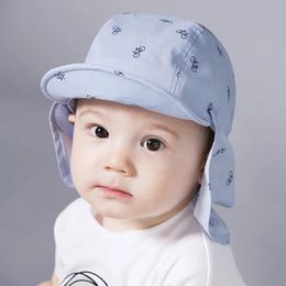 Caps & Hats Cute Born Print Sun Hat Baby Summer For Children With Soft Brim Blue/White Detachable 6-18 Months Boy/GirlsCaps