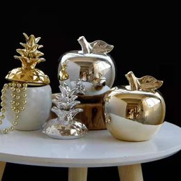 Nordic Creative Ceramic Apple Crafts Simple Crafts Plated Silver & Gold Apple Ornaments Christmas Gift Home Decor 201130