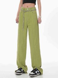 Casual Y2k Women Pant Woman Jeans High Waist Denim Pants Wide Leg Denim Clothing Green Jeans Vintage Quality Fashion Straight Pa T220728