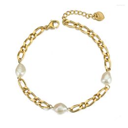 Link Bracelets 316L Stainless Steel Pearl For Women Gifts Exquisite Bangles Gold Color Geometry Chains Fashion Jewelry Accessories