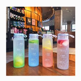 460ML Gradient Colourful Frosted Glass Water Bottles Leak-proof Drinking Cup Kettle Outdoor Sports W0