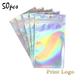 50pcslots Colourful Plastic s Customised Size Aluminium Foil Laser Film Thickness Gift Packing Bag 220704