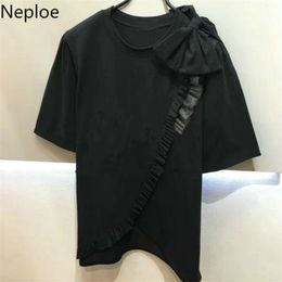 Neploe Bow Knot T Shirts Women Summer Korean Fashion Half Sleeve O Neck Female Tops Loose Casual Cotton Ladies Tees 1A027 T200512