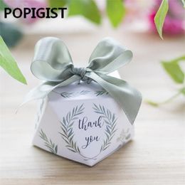 European diamond shape Green forest style Candy Boxes Wedding Favors Bomboniere paper thanks Gift Box Party Chocolate box 50pcs 220420