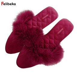 FELIBEKA Spring Summer Turkey Feather Style Indoor Floor Home Slippers Office Air Cotton Absorbent Sweat Slippers Y200106