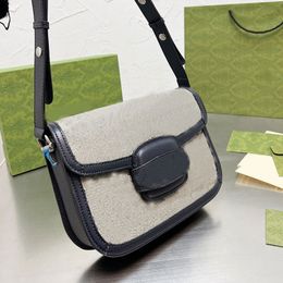 Retro Saddle Bag Shoulder Sling Bags Blue Letter Flap Women Clutch Wallet Canvas Leather Patchwork Wide Shoulder Strap