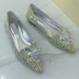 Popular Famous Designer Flat Shoes Dress Shoes Multicolored Diamonds Embellish the Upper to Highlight Beauty Exquisite and Elegant Noble single shoe