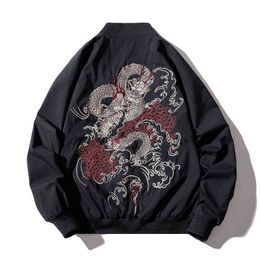 Bomber Jacket Men Chinese Dragon Embroidery Pilot Jacket Retro Punk Hip Hop Jacket Autumn Youth Streetwear High Street Hipster T220816