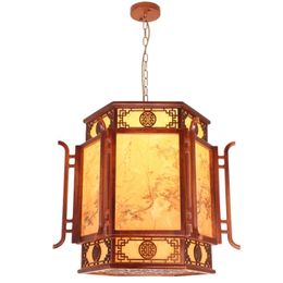 Pendant Lamps Chinese Vintage Wood Lantern Lights Imitation Sheepskin Shade Restaurant Dining Room Study Hanging Deco LightingPendant