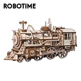 Robotime 4 Kinds DIY Laser Cutting 3D Mechanical Model Wooden Building Block Kits Assembly Toy Gift for Children Adult 220715