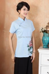 Shanghai Storey Arrival Mandarin Collar Traditional Chinese Tops For Women Linen Top Flower Print Blouses Women's & Shirts