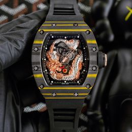 Mens watches Automatic watch 52*43*14mm Carbon fiber case Japanese mechanical movement Dragon pattern Man watches rm57-03