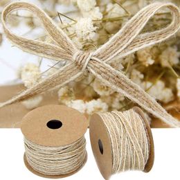 burlap rolls wholesale UK - 10M Roll Vintage Jute Burlap Rolls Hessian Ribbon With Lace Wedding Decoration Party New Year 2022 DIY Craft Gift Box Wrapping L220621