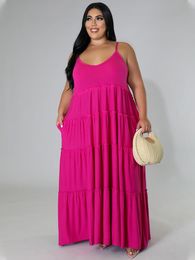 Plus Size Dresses Summer Long 4XL 5XL Sleeveless Women Spaghetti Strap High Waist Pleated Casual Office Loose Dress Outfits 2022Plus