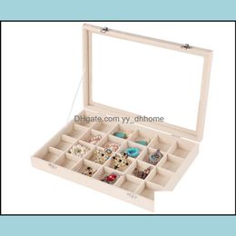 Storage Boxes Bins Home Organisation Housekee Garden New 24 Grids Veet Jewellery Box Rings Earri Dh6Oe