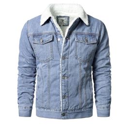 Men's Jackets Men Light Blue Denim Slim Casual Coats Male High Quality Cotton Thicker Winter Jean Warm 5XL 6XLMen's