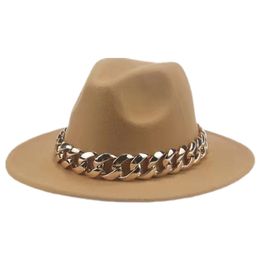 Женская шляпа роскошная широкая полоса золотой цепочки с золотой цепью, бежевые шляпы для мужчин, женщины, панама, ковбойская шляпа, шляпа федора, сомбреро Хомбра 220517