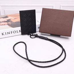 Excellent quality Genuine Leather Black Card holders long strap mini wallet Business work ID Cards case promotion gift
