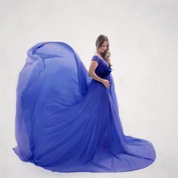 Maternity Photography Props Long Wedding Dress Gown Cotton Pregnancy Fancy Shooting Photo Trailing Off Shoulder V-neck Pregnant Clothes 2022