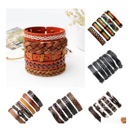 Charm Bracelets Leather Bracelet Mtilayer Braid Wrap Punk Casual Drop Delivery Jewellery Dhdto