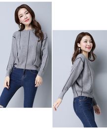 Pink Women's sweater Spring and Autumn New Korean Style Bat Shirt Short Round Neck Long-Sleeved Pullover Loose Sweater Fashion