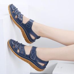 Sandals Women 2022 Summer Breathable Leather Shoes Handmade Wedges Mother Genuine Size 35-42Sandals