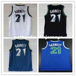 men's 21 Kevin Garnett Jersey white blue black Embroidery Retro Garnett Basketball jerseys BN309 Ncaa Colleg