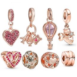 Fit Pandora charme pulseira europeia Coração Global Viagem Global Balão de ar quente Dangle Pingente Silver Charm Crystal Conta