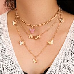 Pendant Necklaces Bohemian Cute Butterfly Choker Necklace For Women Street Style Statement Gold Color Letter JewelryPendant