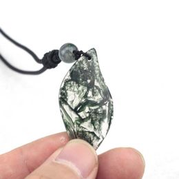 Pendant Necklaces Leaf Shape Natural Moss Agate Stone GEM For Woman GiftPendant