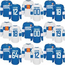 CeoMitNess 2016 World Cup of Hockey Finland Team Jersey 12 Jori Lehtera 18 Sami Lepisto 19 Mikko Koskinen 64 Mikael Granlund Custom Hockey Jerseys