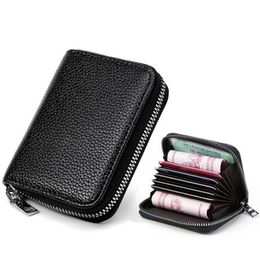 Card Holders Pc Men Business Holder Genuine Leather Women Zipper Pocket Unisex Case Coin PurseCard