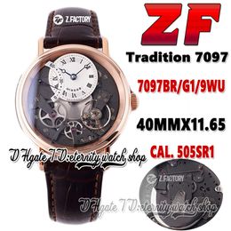 ZF Tradition 7097BR/G1/9WU 505 SR1 Power Reserve Automatic Mens Watch 40mm Rose Gold Skeleton Silver Dial Black Leather Strap Super V2 Edition 2022 eternity Watches