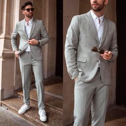 Men's Suits & Blazers Gray Men Suit Tailor-Made 2 Pieces Modern Single Breasted Blazer Pants Fashion Wedding Groom Business Causal Prom Tail