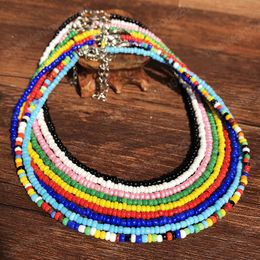 Bohemian Handmade Rainbow Beads Choker Necklace Boho Colourful Bead Necklace Women Beach Jewellery