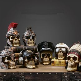 Creative Vintage Resin Skull Statue Skeleton Props Sculpture Home Office Desk Decoration Ornament Halloween Decor Birthday Gift 220704