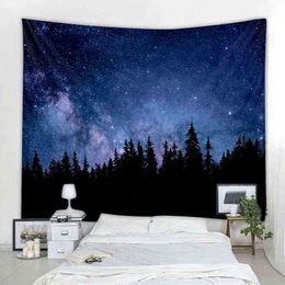 Nordic Style Forest Starry Sky Decoration Wall Rugs Art Deco Blanket Curtains Hanging Home Bedroom Living Room Bohemian Hippies J220804