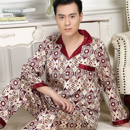High-End Long-Sleeved Imitated Silk Pajamas Men's Trousers Thin Youth Ice Silk Suit sleepwear men pajama set pajama hombre T200813