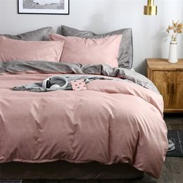 Classic bedding set 10 size Solid color summer linen 2/3pcs/ duvet cover Pastoral sheet AB side 220514