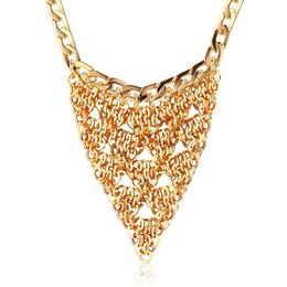 Chokers Yellow Gold Colour Cable Chain Circles Linked Triangle Choker Short Statement Bib Necklace Women Costume BOHO Jewellery Colar GiftChoke