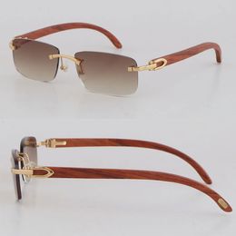 New Blue Wood Sunglasses for Women Fashion Style Metal Rimless Male Female Adumbral Man Woman Frames Square Original Wooden Sun Glasses Size 54-18-140MM