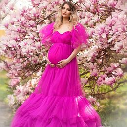 Sexy Cap Sleeve Tulle Maternity Dress for Photo Shoot Puffy Women's Prom Dresses Baby Shower Gowns Photography