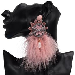 Dangle & Chandelier Zouchunfu Bohemia Oorbellen Fashion Beautiful Feather Drop Earrings Crystal Plush Long Pendant Women Jewelry WholesaleDa