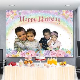 Laeacco Rainbow Glitter Star Flower Baby Shower Birthday Party Customized Poster Po Background Pography Backdrop Pocall 220614